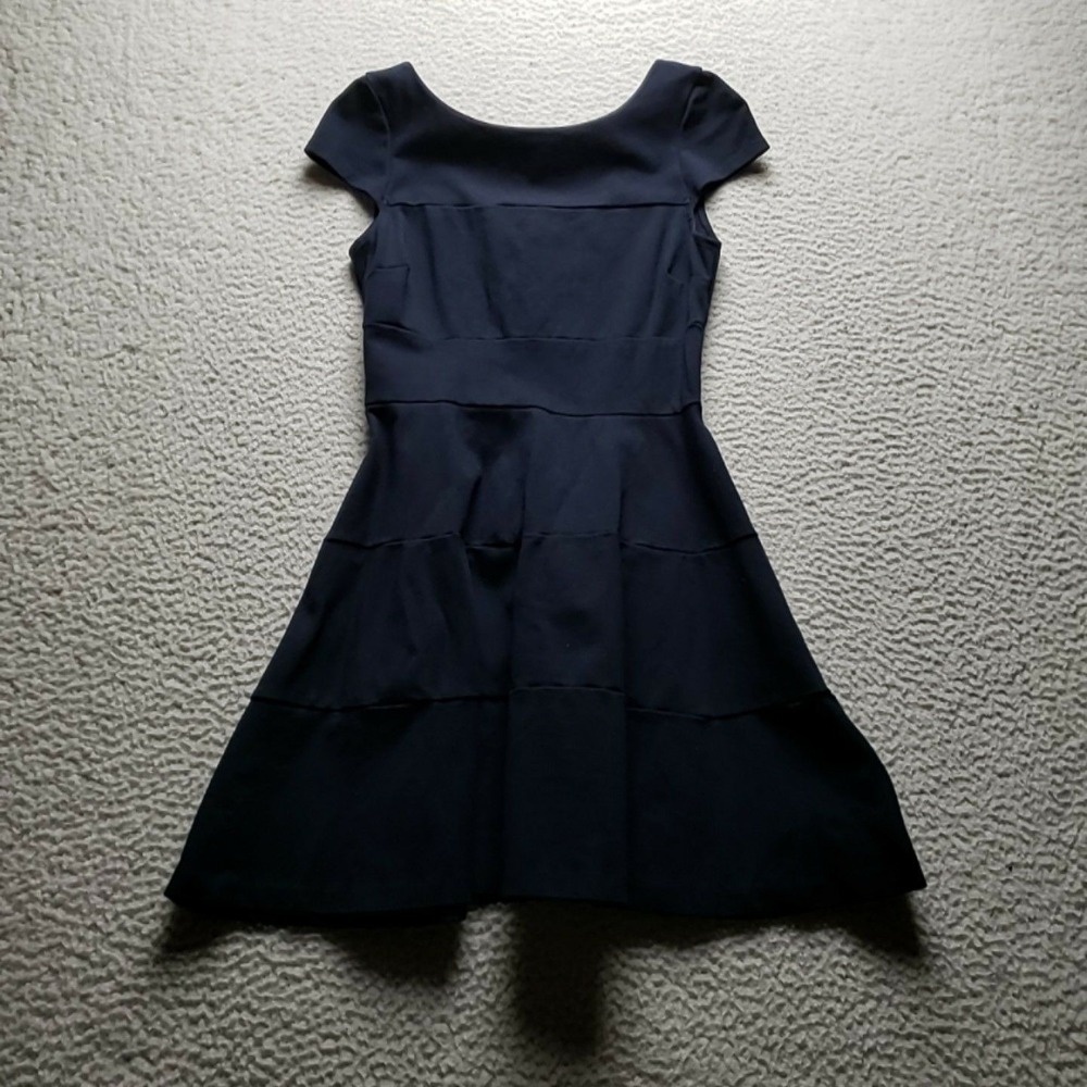 Banana Republic Dress Womens 4P Blue Solid Short Sleeve Scoop Neck Fit & Flare